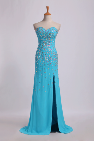 Prom Dresses Sweetheart Rhinestone Beaded Bodice With Slit