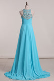 Scoop With Beads And Ruffles A-Line Prom Dresses Chiffon