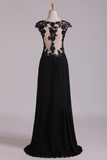 Scoop Prom Dresses A Line Chiffon With Applique