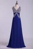 Prom Dresses Halter Open Back A Line Chiffon With Rhinestone Dark Royal Blue