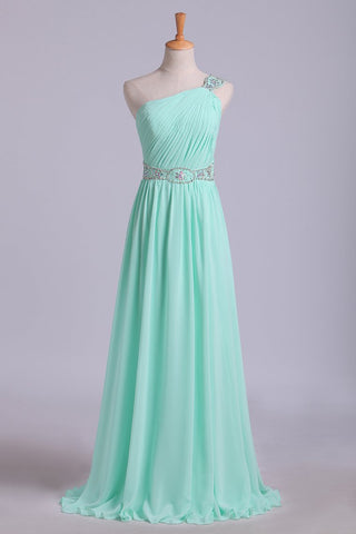 Prom Dresses One Shoulder A-Line Chiffon With Beading&Sequins Floor Length