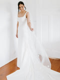 A-Line Satin Sleeveless Elegant Long Wedding Dresses