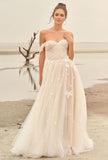 A Line Special Tulle Off The Shoulder Elegant Long Wedding Dresses