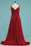 V Neck Prom Dresses A Line Spandex With Beads And Ruffles