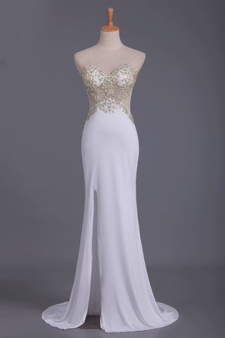 See-Through Prom Dresses Sweetheart Sheath Spandex With Slit And Applique