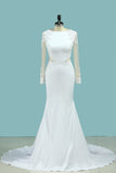 Wedding Dresses Mermaid Scoop Long Sleeves Elastic Satin With Appliuque