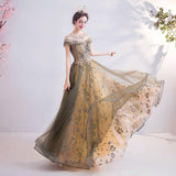 Elegant Round Neck Sequins Tulle Appliques Prom Dresses with Short Sleeves, Dance Dresses SJS15197