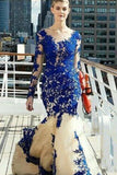 Prom Dresses Mermaid Scoop Long Sleeves Tulle With Applique