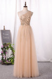 One Shoulder Tulle & Sequin With Slit Prom Dresses