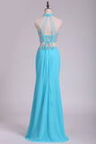 Prom Dresses High Neck Chiffon Spandex With Beading Sheath