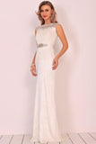 Boat Neck Prom Dress Mermaid Lace Sweep Train With Beads