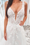 Fairy A Line V Neck Tulle Wedding Dresses with Lace