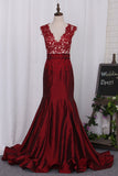 Prom Dresses V Neck Mermaid With Beading And Applique Taffeta