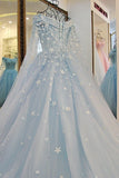 Off The Shoulder Wedding Dresses A Line With Beading Court Train Tulle Lace Up