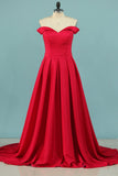 A Line New Arrival Off The Shoulder Elastic Satin Evening Dresses Zipper Back