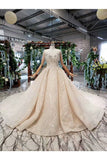 Ball Gown Wedding Dresses Scoop Short Sleeves Top Quality Appliques Tulle Beading