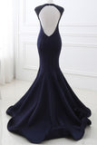 Mermaid V Neck Satin Evening Dresses With Beading Sweep Train