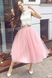 Two-Piece Homecoming Dresses Bateau A Line Tulle & Lace Tea Length