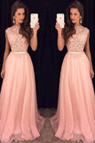 Prom Dresses Scoop A Line Chiffon With Applique Zipper Up