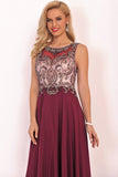 New Arrival Scoop Open Back Prom Dresses With Beading Chiffon