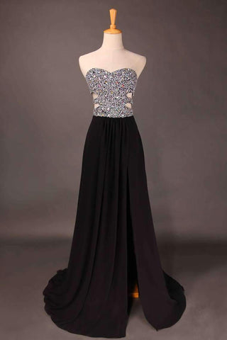 Sweetheart Prom Dresses Beaded Bodice A Line Chiffon