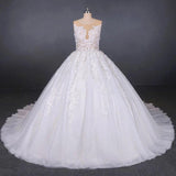 Princess Ball Gown Sheer Neck White Wedding Dresses Lace Appliqued Bridal Dresses SJS15293