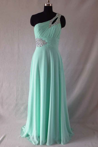 Cheap Prom Dresses Green One Shoulder Floor Length Sweep/Brush Train