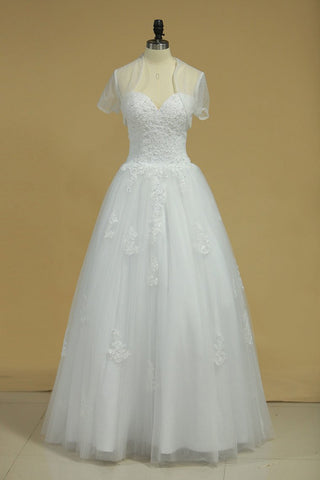 Floor Length Sweetheart Wedding Dresses With Beads And Applique Tulle