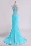 Prom Dresses Scoop Mermaid Spandex With Beading Sweep Train