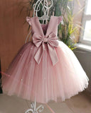 Lovely Pretty Pink Round Neck Tulle Flower Girl Dresses, Cheap Wedding Little Girl SJS15258