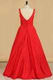 A Line Straps Open Back Taffeta Floot Length Prom Dresses