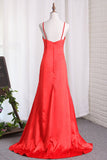 Sexy Sheath/Column Red Slit Evening Dresses Elastic Satin