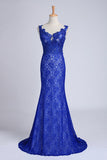 Evening Dresses Bateau Mermaid With Deep V Shape Back Lace&Tulle Dark Royal Blue