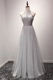 New Arrival Evening Dresses A-Line Scoop Floor-Length Tulle Zipper Up With Beaded Bodice