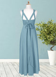 Allisson A-Line Ruched Chiffon Floor-Length Junior Bridesmaid Dress SJSP0019991