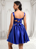 Lilith A-line Square Short Satin Homecoming Dress With Bow JLP0025672