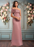 Peggie A-line Asymmetrical Off the Shoulder Floor-Length Satin Prom Dresses JLP0025884