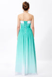 Simple Unique Ombre Green Spaghetti Straps Sweetheart A-Line Chiffon Prom Dresses UK JS362