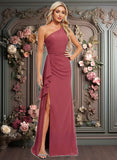 Kaylynn A-line One Shoulder Floor-Length Chiffon Bridesmaid Dress With Ruffle JLP0025824