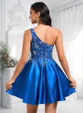 Hana A-line One Shoulder Short Satin Homecoming Dress With Appliques Lace Sequins JLP0025657