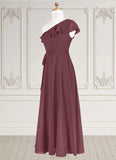 Stacy A-Line Ruched Chiffon Floor-Length Junior Bridesmaid Dress SJSP0020007