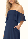 Peyton A-Line Off the Shoulder Chiffon Floor-Length Dress SJSP0019762