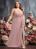 Presley A-line V-Neck Floor-Length Chiffon Bridesmaid Dress JLP0025820