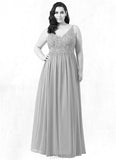 Destiny A-Line Lace Chiffon Floor-Length Dress SJSP0019645