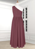 Vivienne A-Line Pleated Chiffon Asymmetrical Junior Bridesmaid Dress SJSP0019990