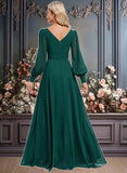 Jamya A-line V-Neck Floor-Length Chiffon Bridesmaid Dress JLP0025816