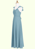 Lorelai A-Line Ruched Chiffon Floor-Length Junior Bridesmaid Dress SJSP0019986