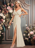 Penny A-line V-Neck Floor-Length Chiffon Bridesmaid Dress JLP0025790