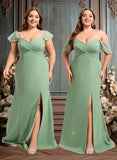 Jasmine Trumpet/Mermaid Off the Shoulder V-Neck Floor-Length Chiffon Bridesmaid Dress JLP0025810