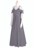 Kaia A-Line Off the Shoulder Chiffon Floor-Length Junior Bridesmaid Dress SJSP0020001